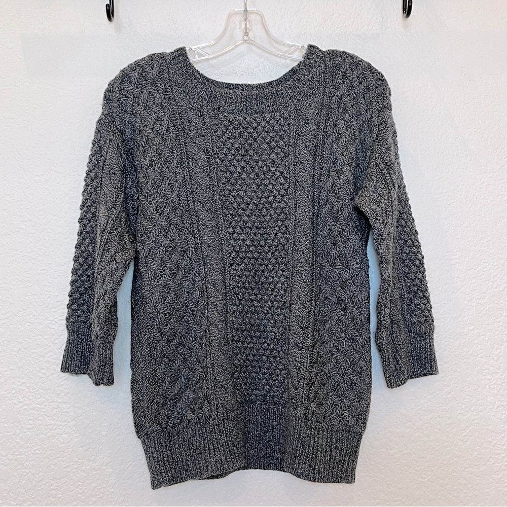 Trina Turk Merino Wool Cable Knit 3/4 Sleeve Sweater in Dark Grey size P (small)